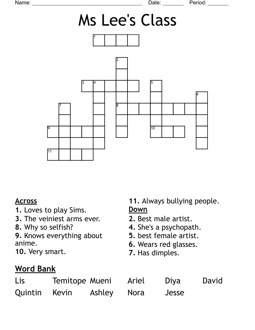 Ms Lee's Class Crossword
