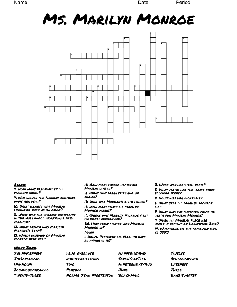 Ms. Marilyn Monroe Crossword