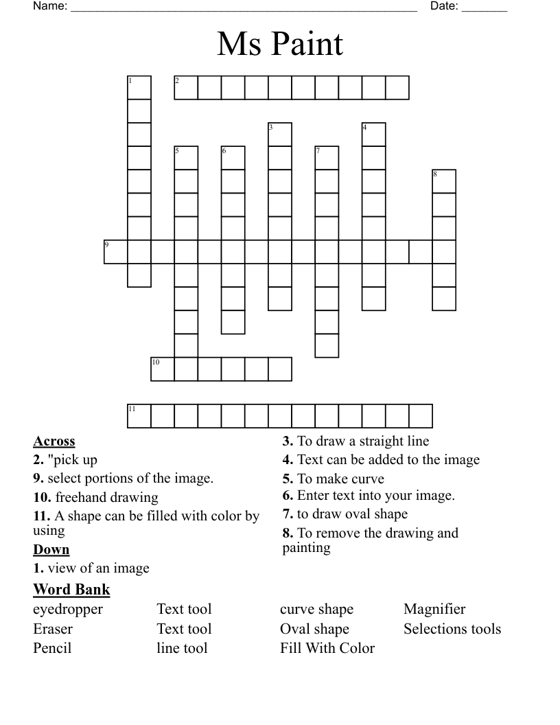Ms Paint Crossword