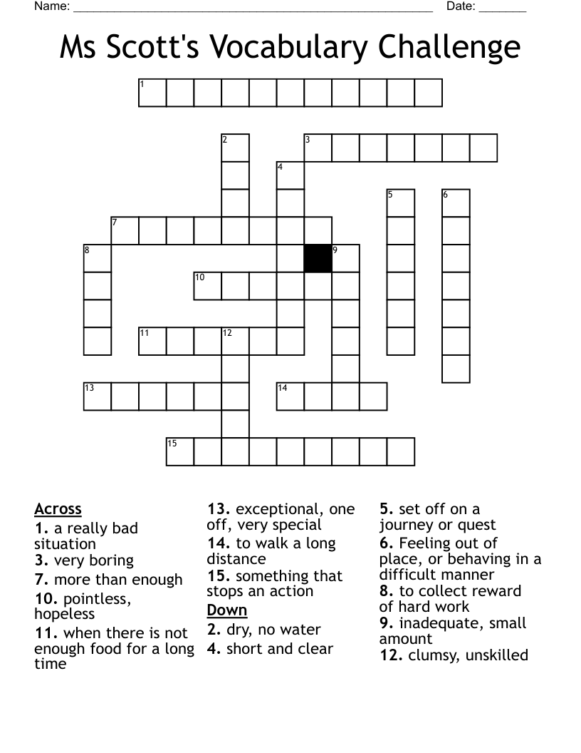 Ms Scott's Vocabulary Challenge Crossword