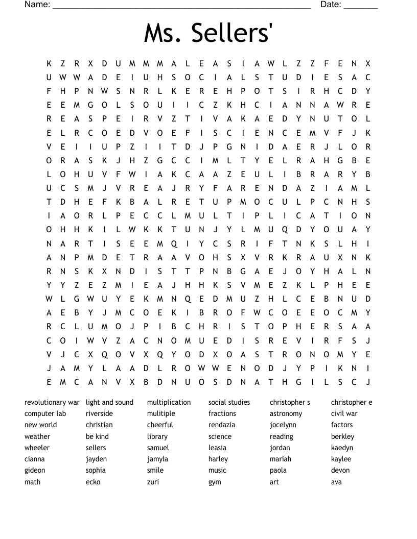 Ms. Sellers' Word Search