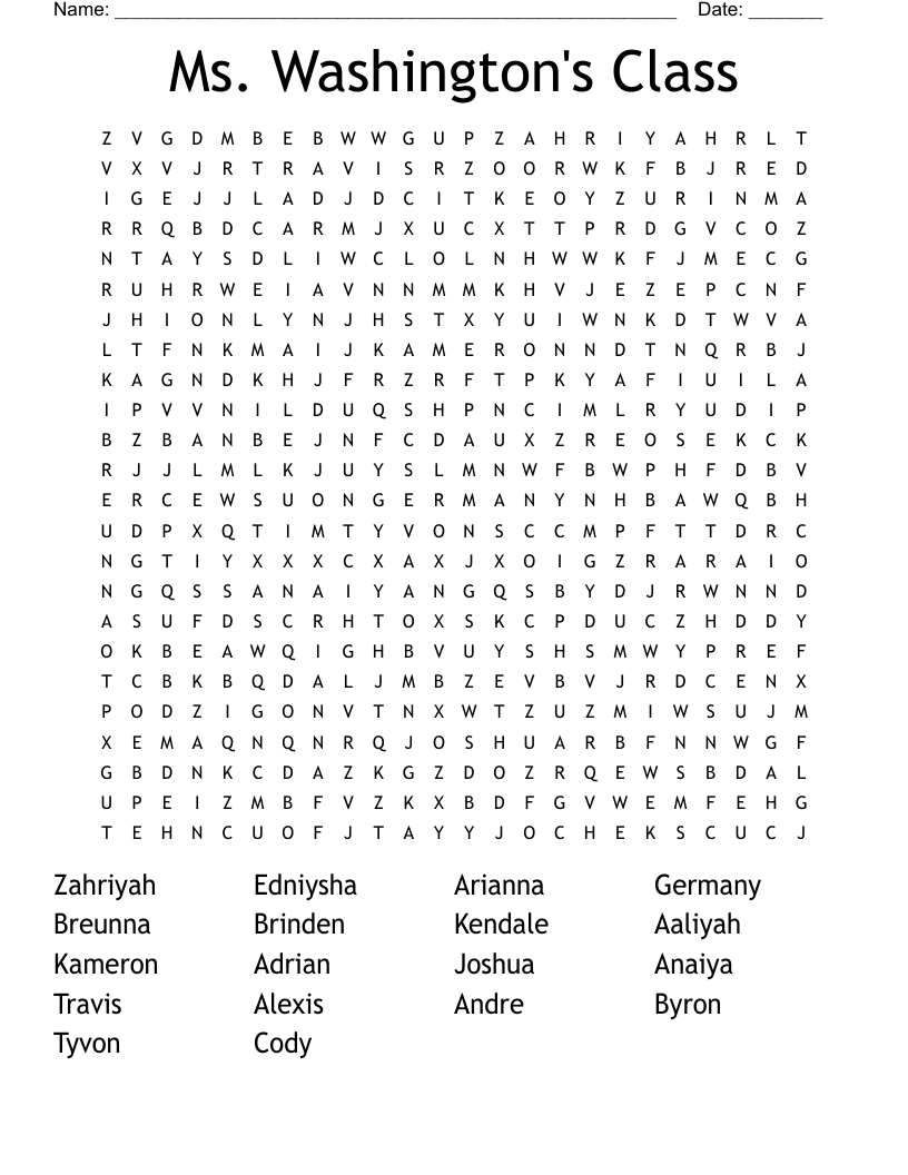 Ms. Washington's Class Word Search