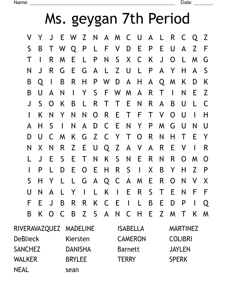 Ms. geygan 7th Period Word Search