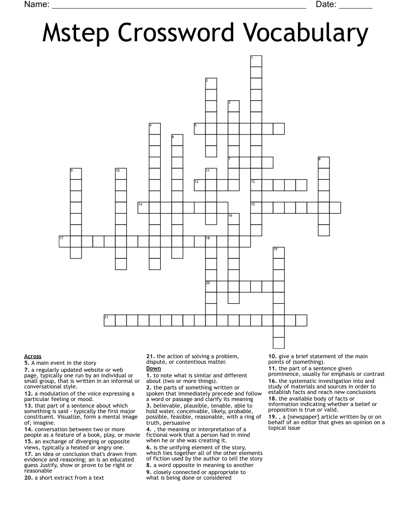 Mstep Crossword Vocabulary