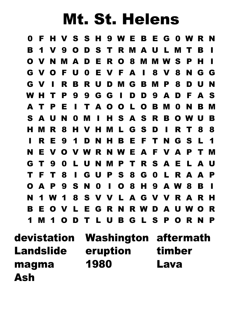 Mt. St. Helens  Word Search