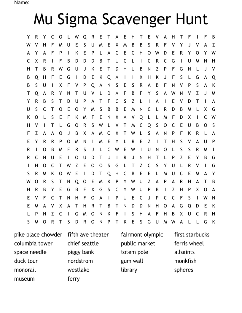 Mu Sigma Scavenger Hunt Word Search