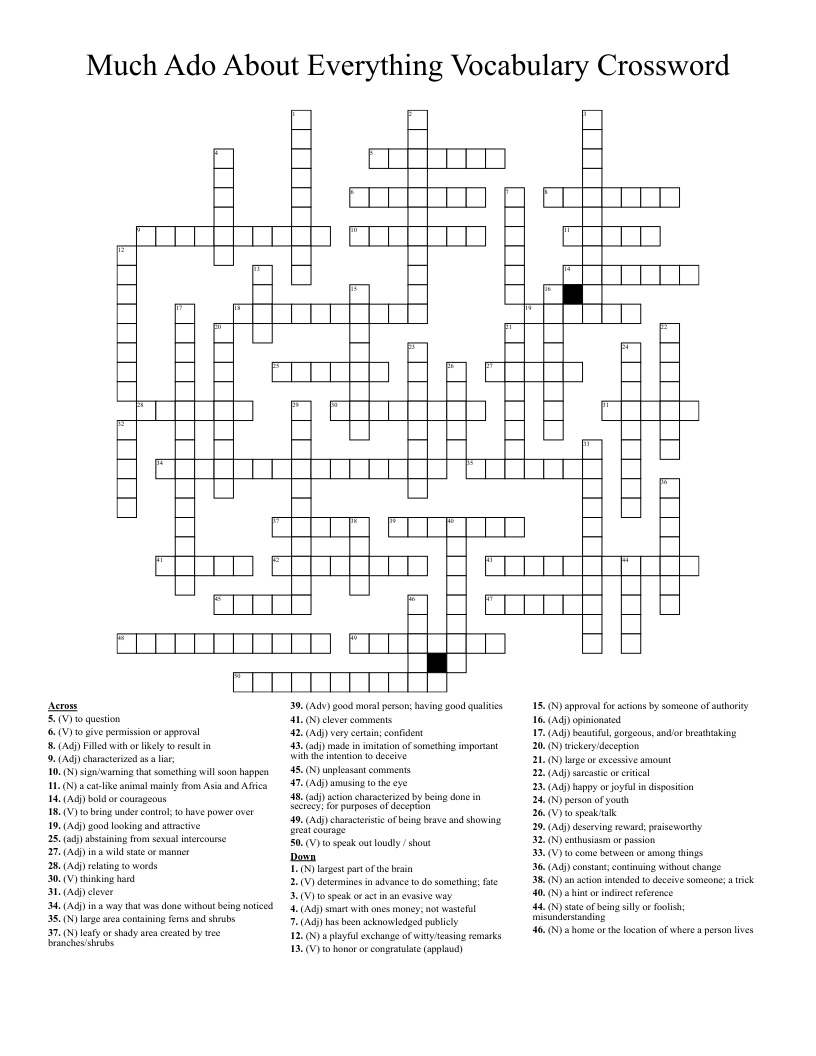 Much Ado About Everything Vocabulary Crossword