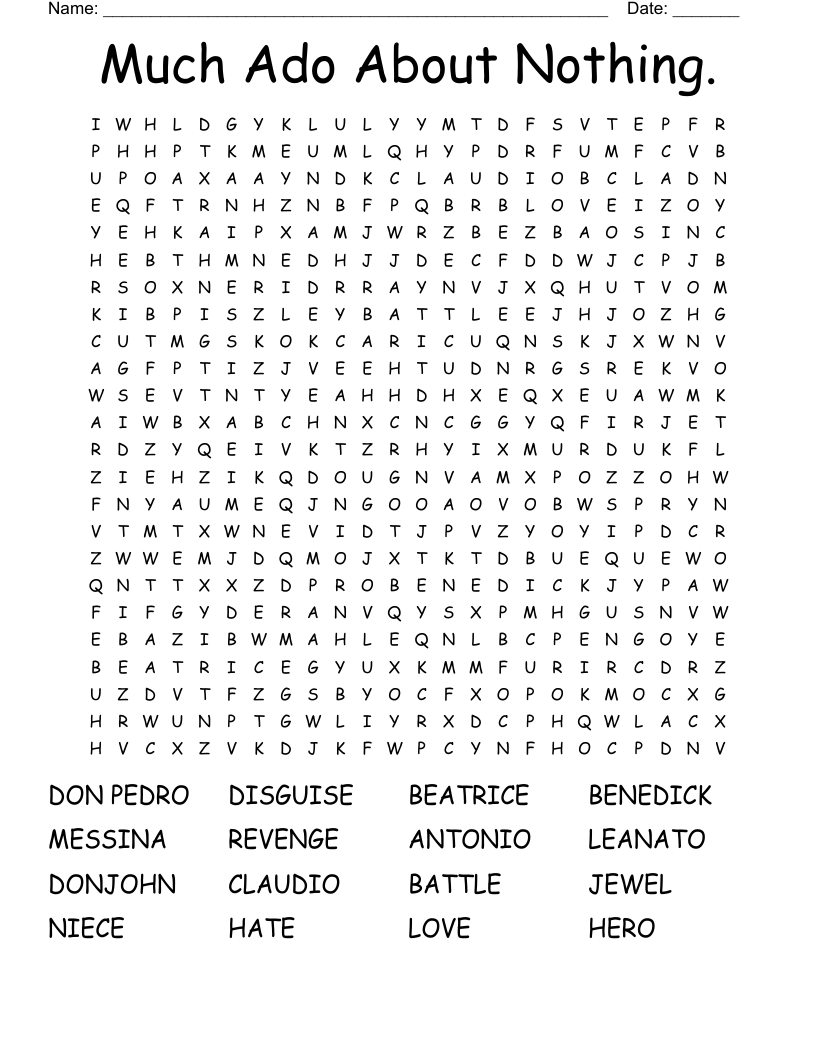 Much Ado About Nothing. Word Search