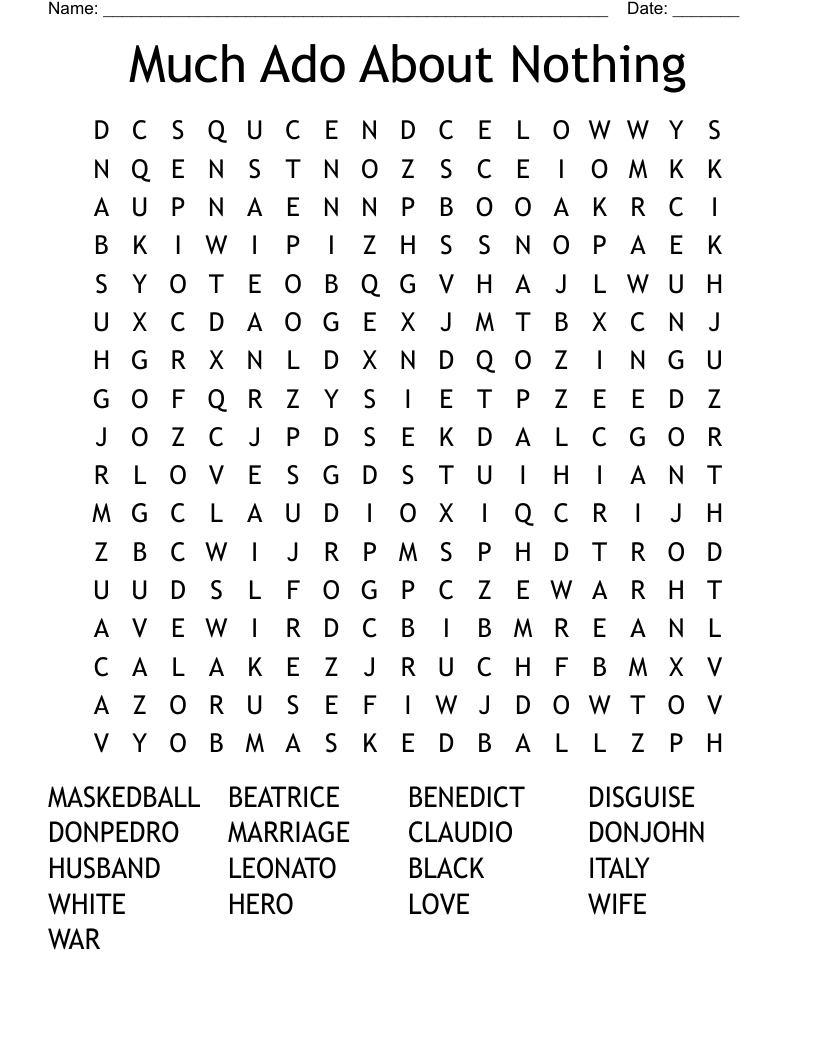 Much Ado About Nothing Word Search