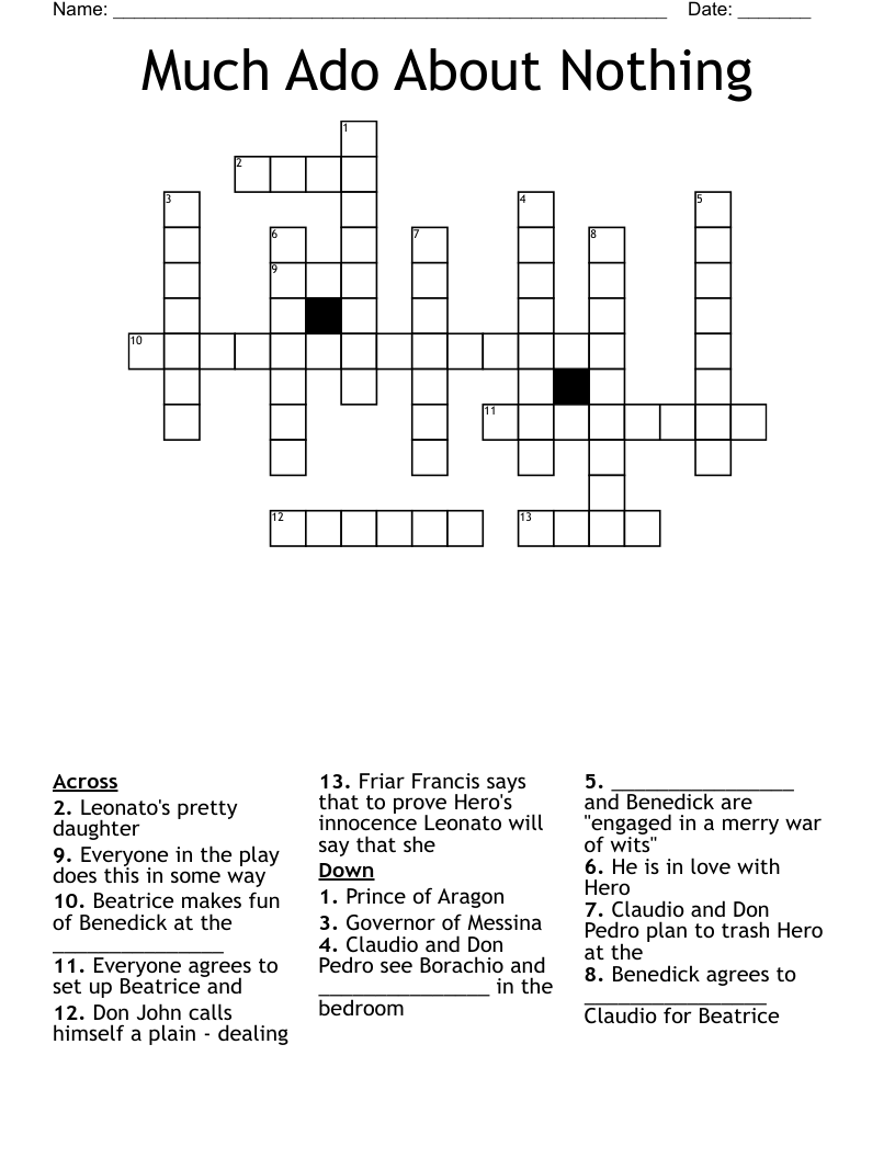 Much Ado About Nothing Crossword