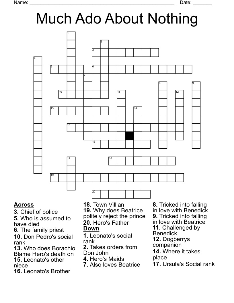 Much Ado About Nothing Crossword