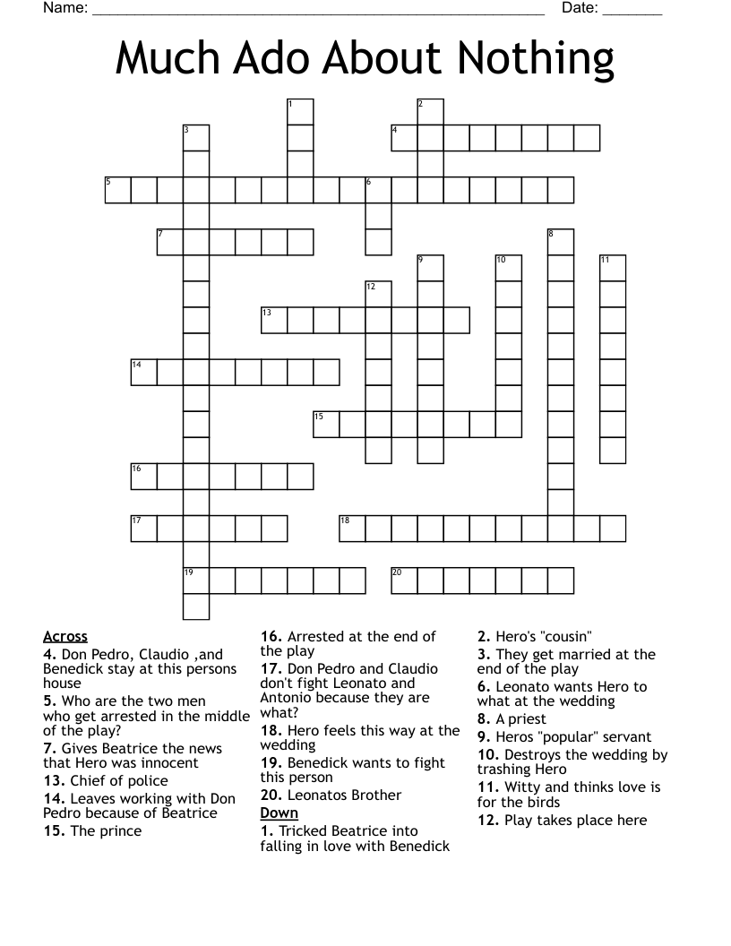 Much Ado About Nothing Crossword