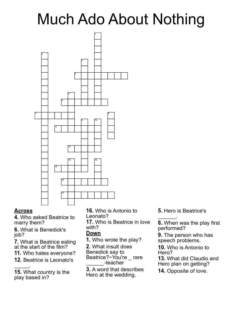 Much Ado About Nothing Crossword