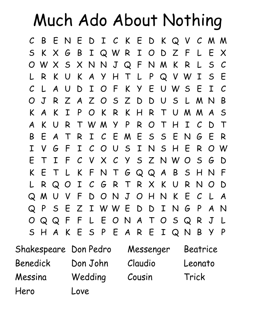 Much Ado About Nothing Word Search