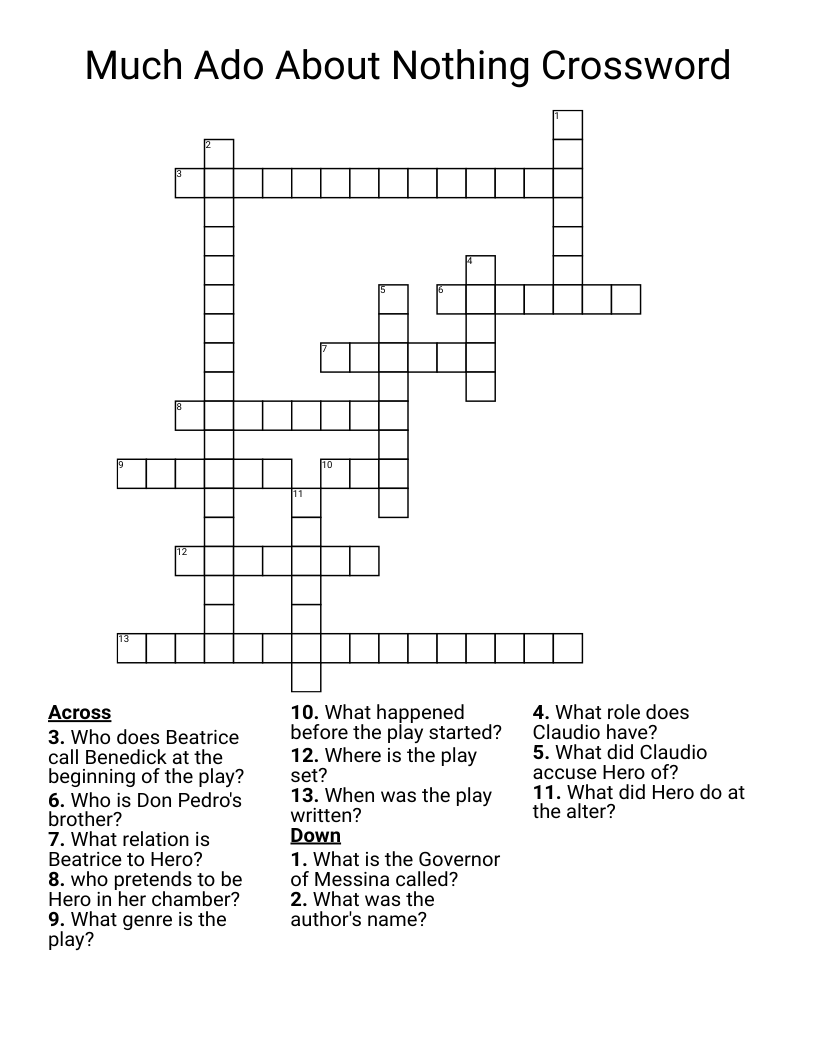 Much Ado About Nothing Crossword