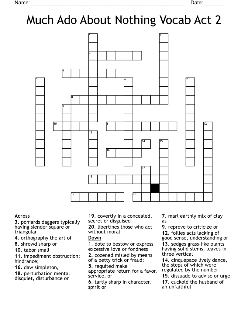 Much Ado About Nothing Vocab Act 2 Crossword