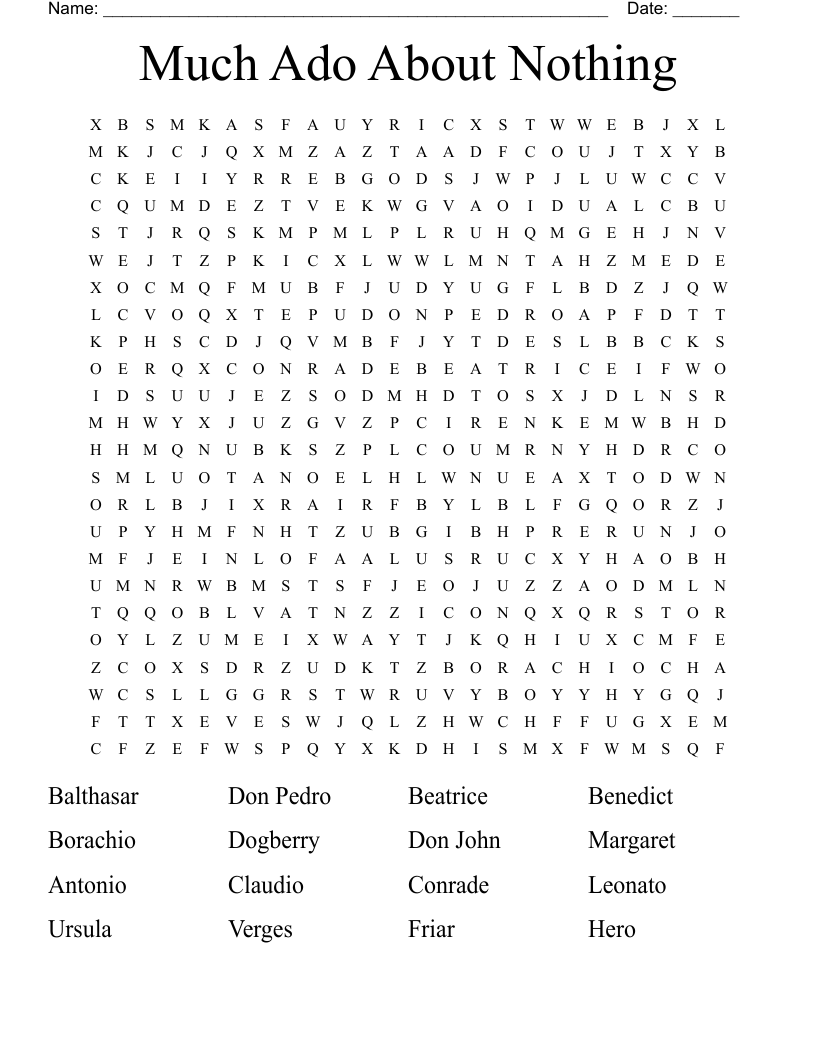 Much Ado About Nothing  Word Search