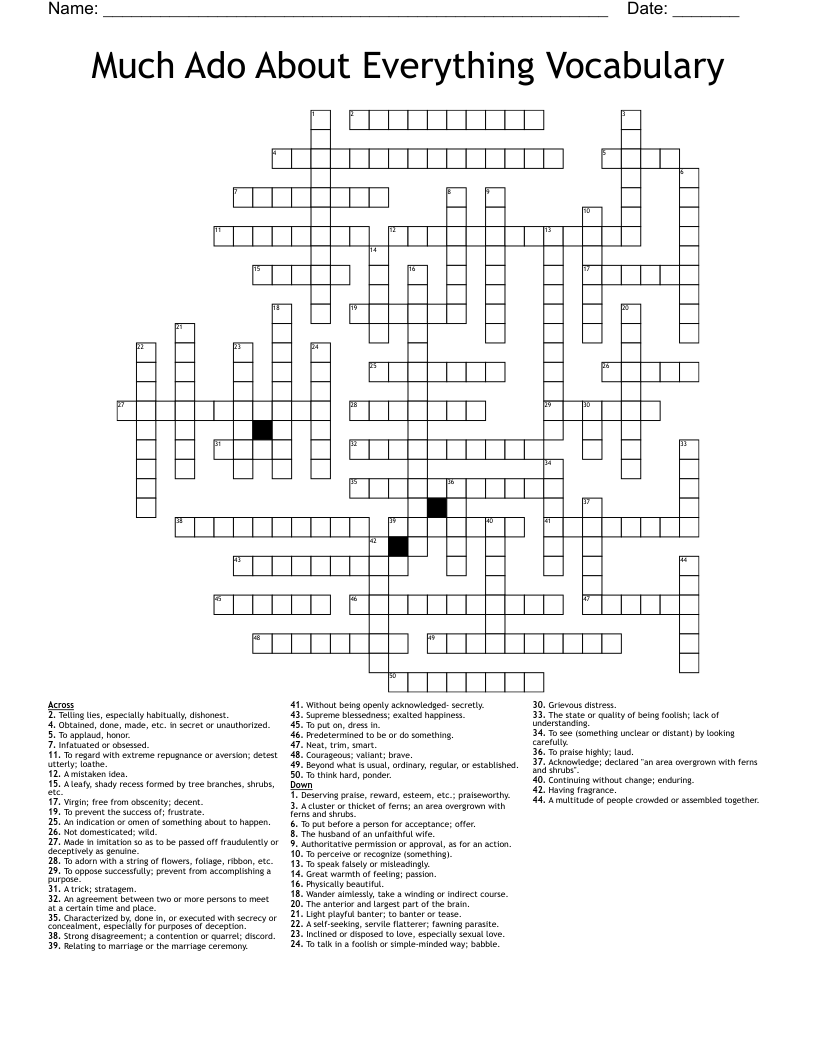 Much Ado About  Everything Vocabulary Crossword