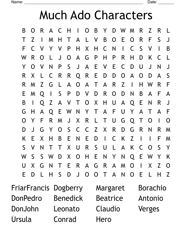 Much Ado Characters Word Search