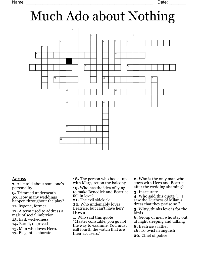 Much Ado about Nothing Crossword