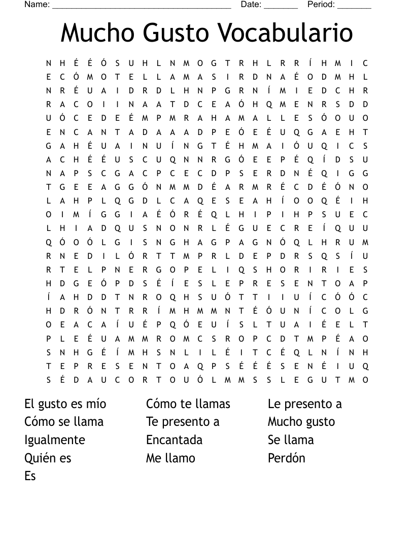 Mucho Gusto Vocabulario Word Search