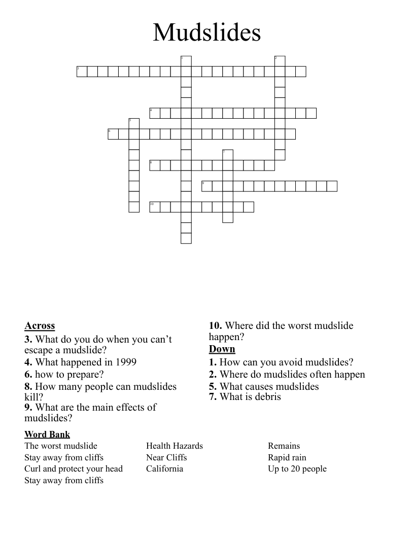 Mudslides Crossword