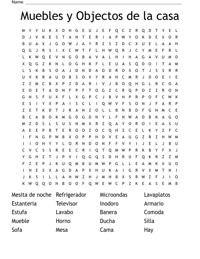 Muebles y Objectos de la casa Word Search