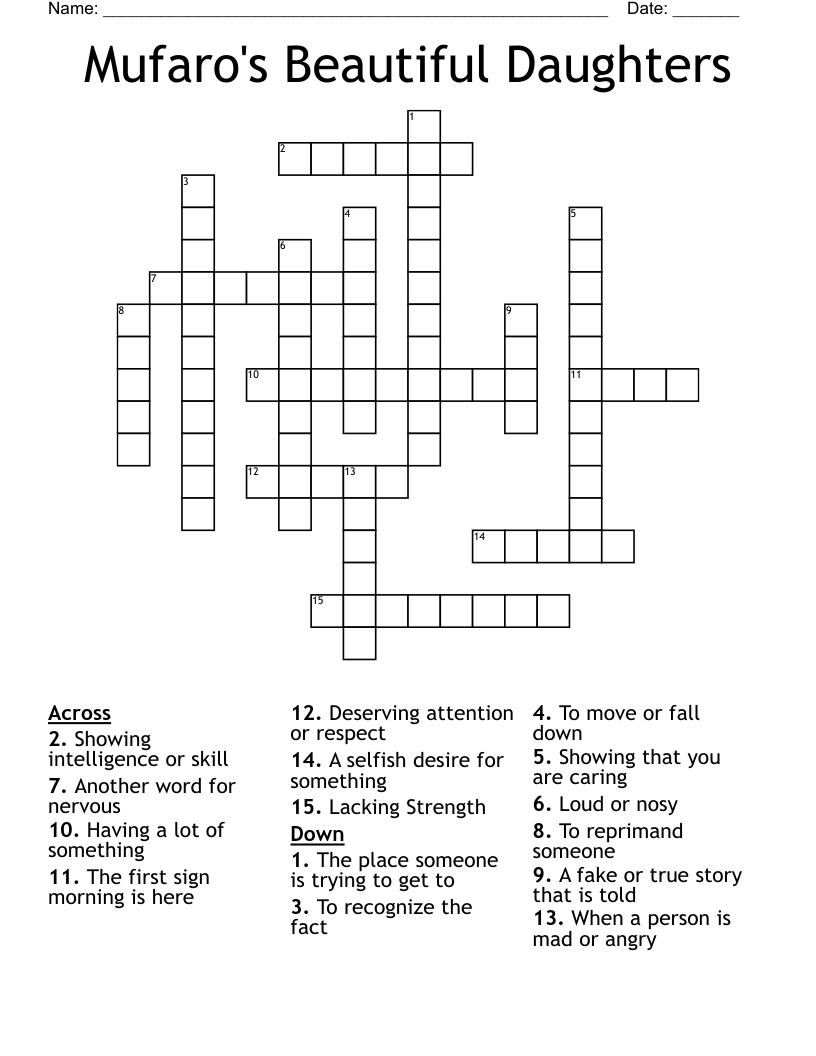 Mufaro's Beautiful Daughters Crossword