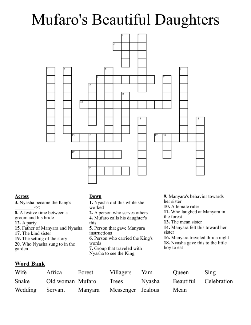 Mufaro's Beautiful Daughters  Crossword