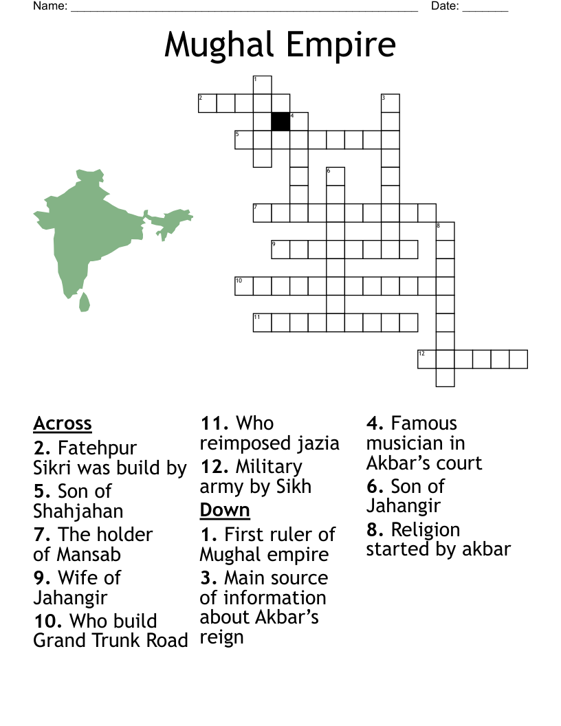Mughal Empire Crossword