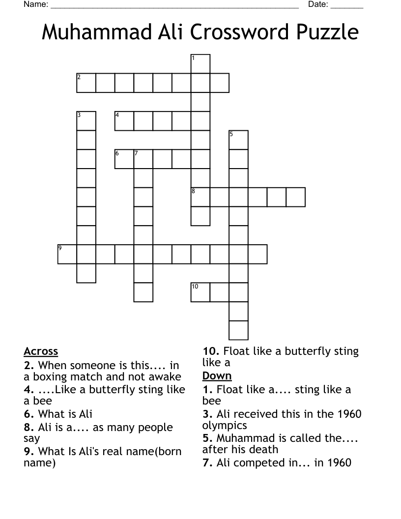 Muhammad Ali Crossword Puzzle