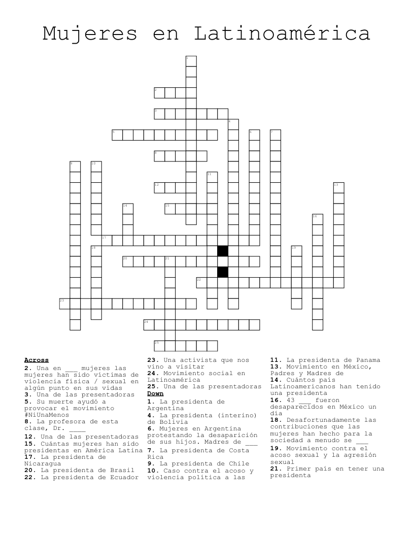 Mujeres en Latinoamérica Crossword