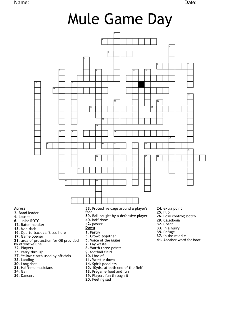 Mule Game Day Crossword