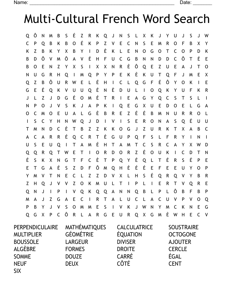 Multi-Cultural French Word Search