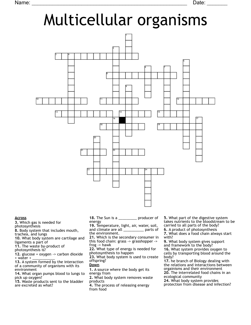 Multicellular organisms Crossword