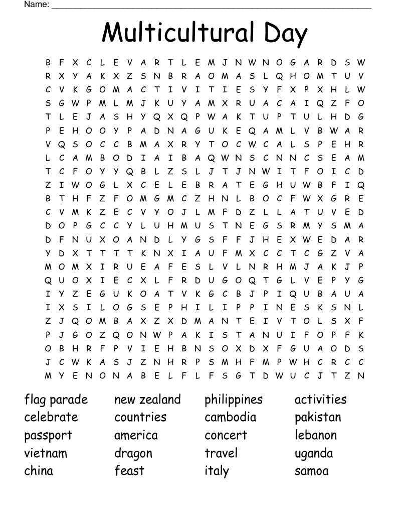 Multicultural Day Word Search