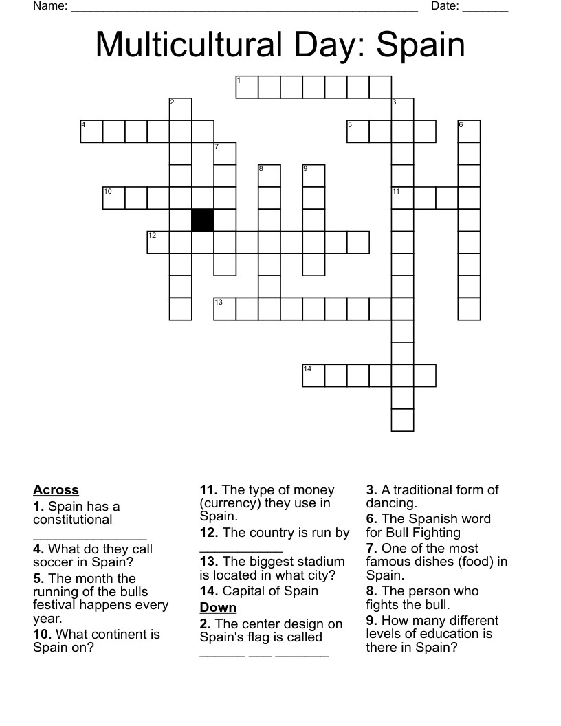Multicultural Day: Spain Crossword