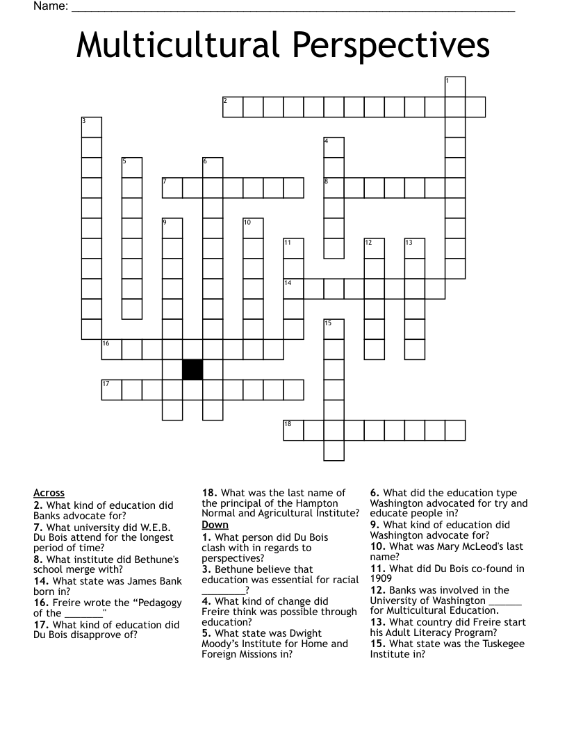 Multicultural Perspectives Crossword