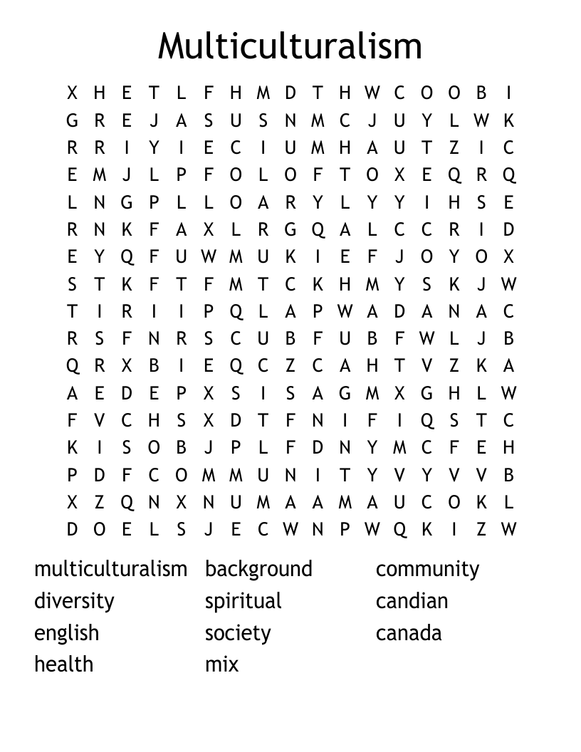Multiculturalism Word Search