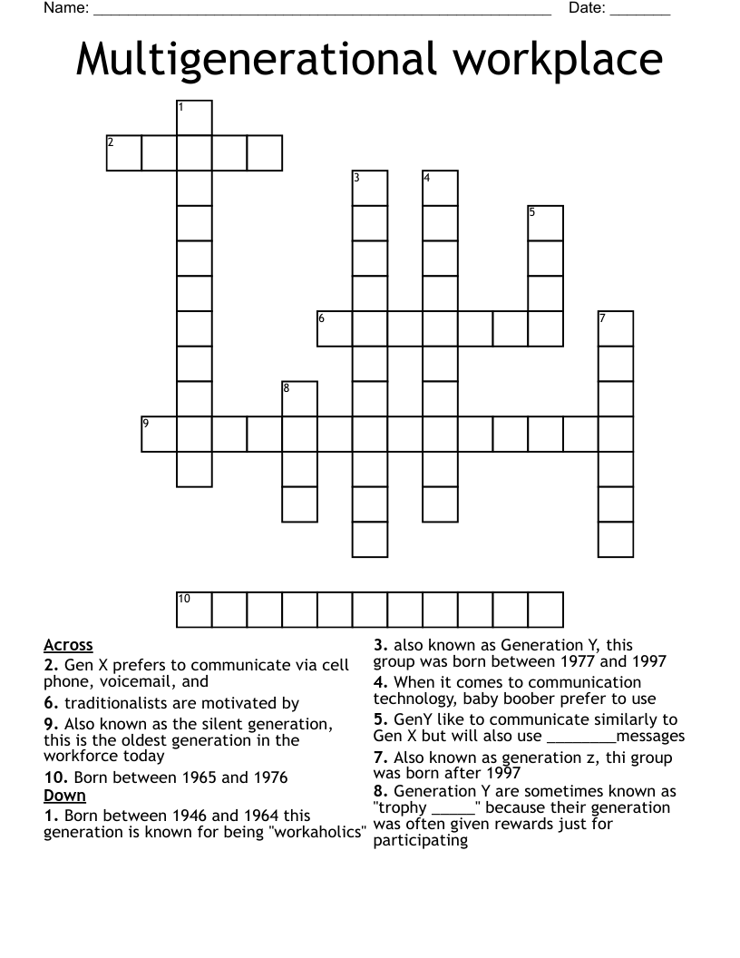 Multigenerational workplace Crossword