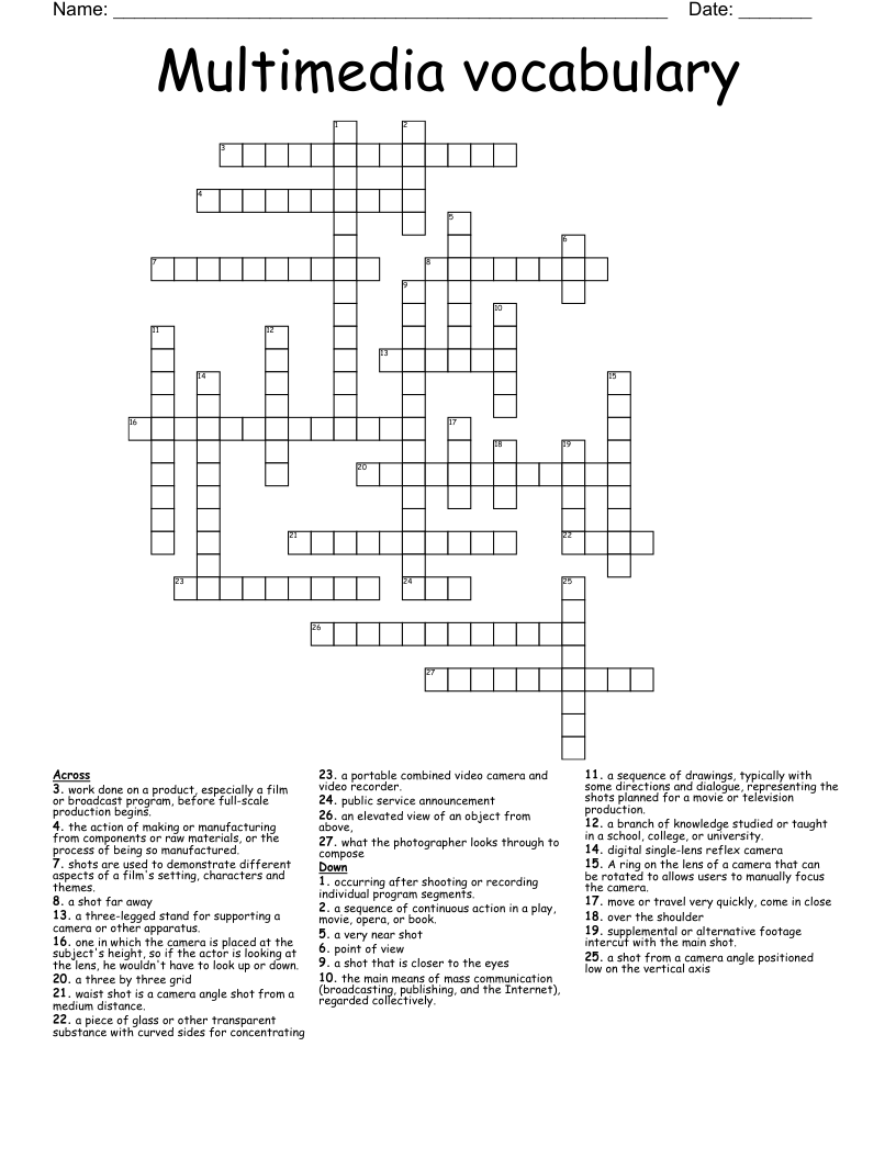 Multimedia vocabulary Crossword
