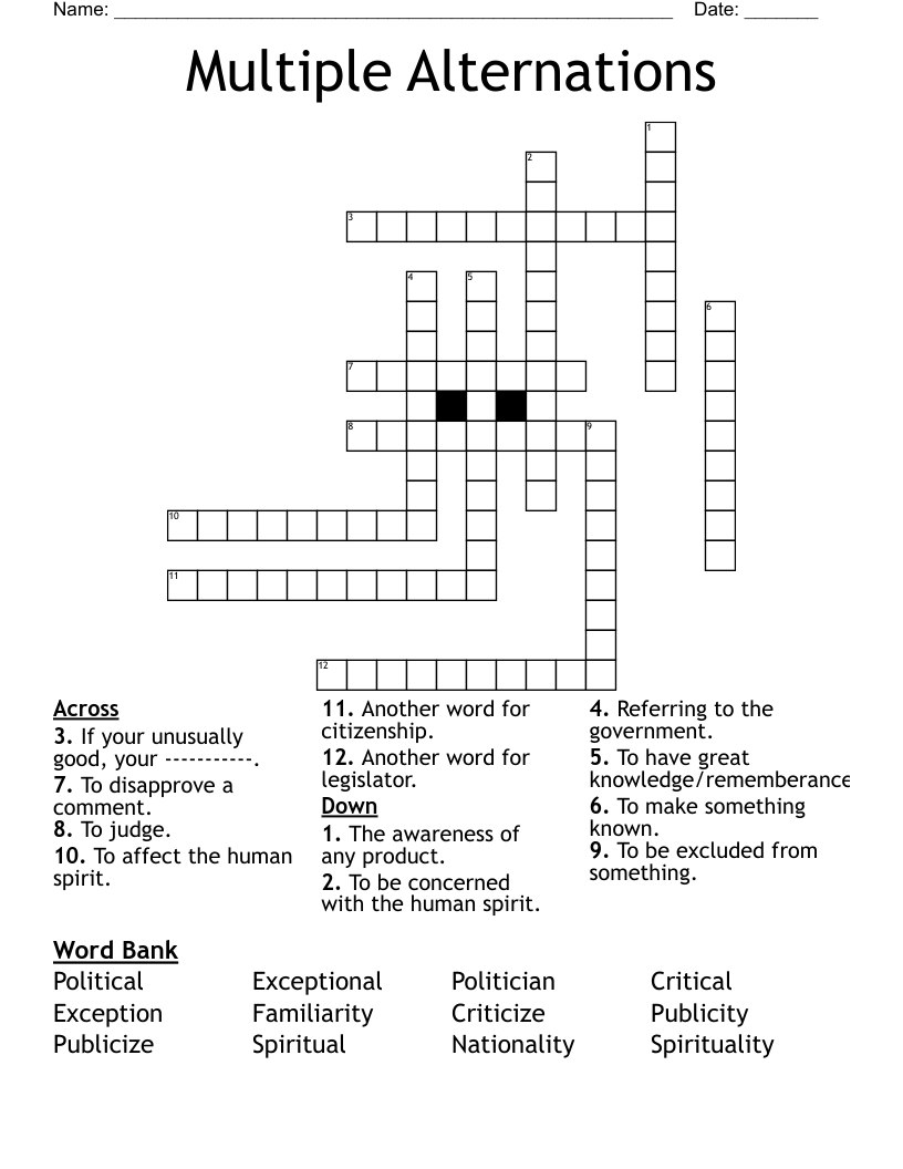 Multiple Alternations Crossword