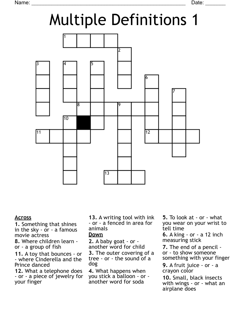 Multiple Definitions 1 Crossword