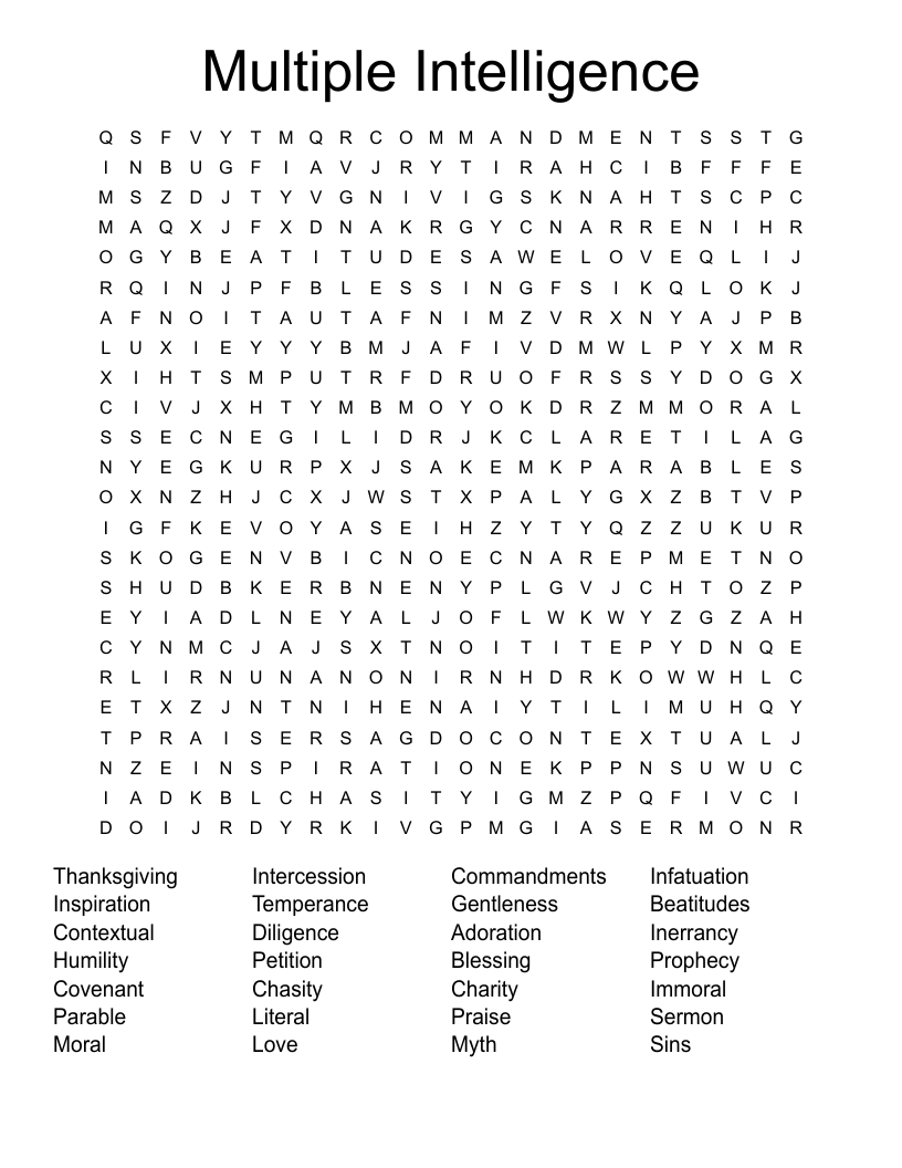 Multiple Intelligence  Word Search