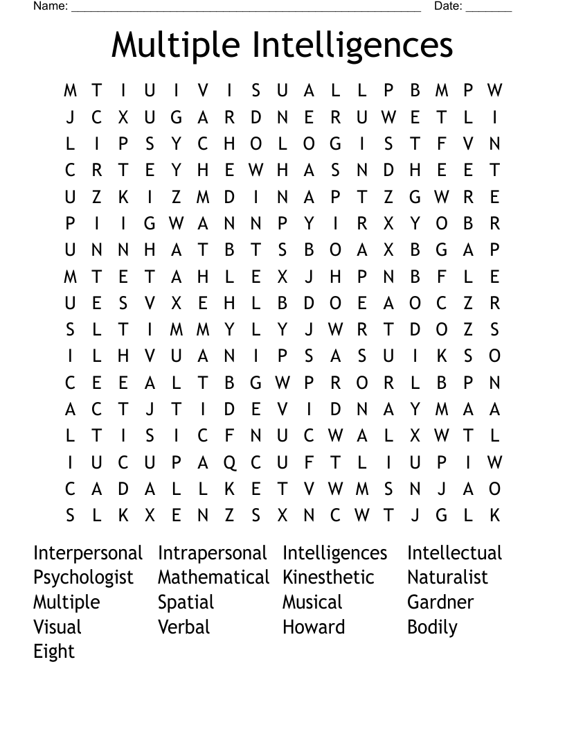 Multiple Intelligences Word Search