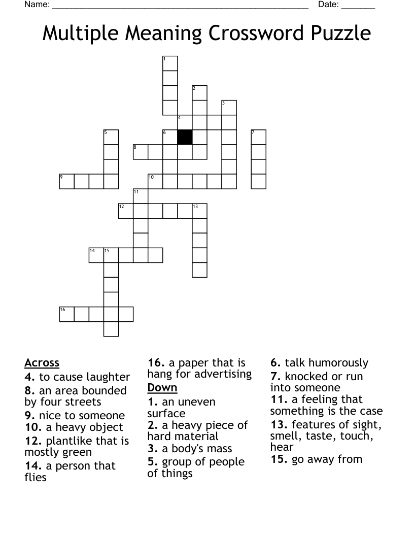 Multiple Meaning Crossword Puzzle
