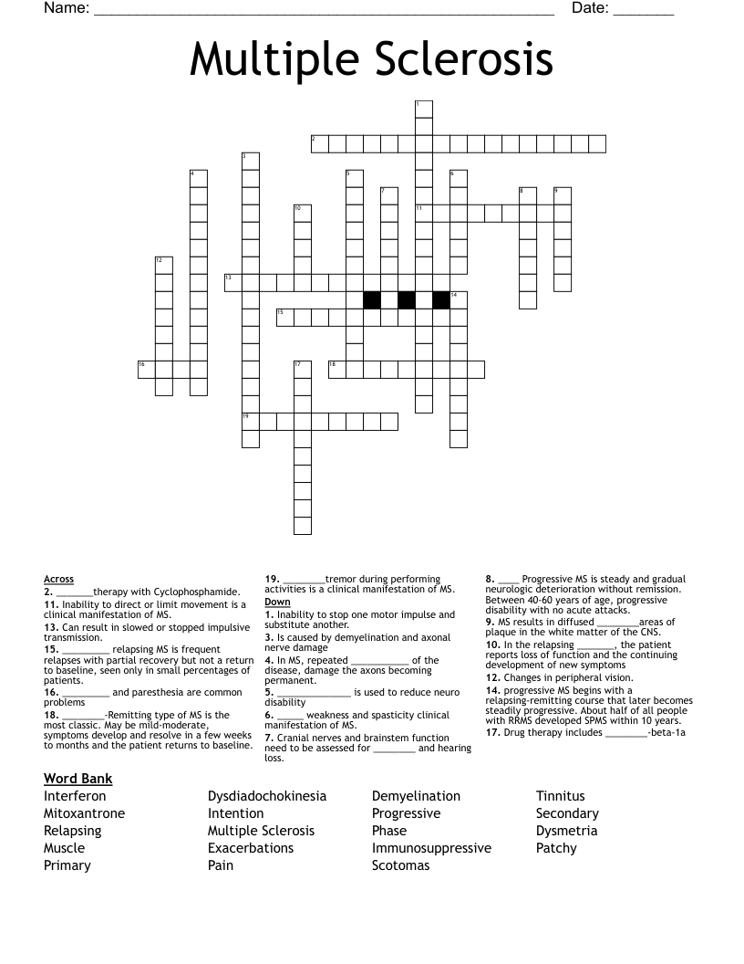 Multiple Sclerosis Crossword