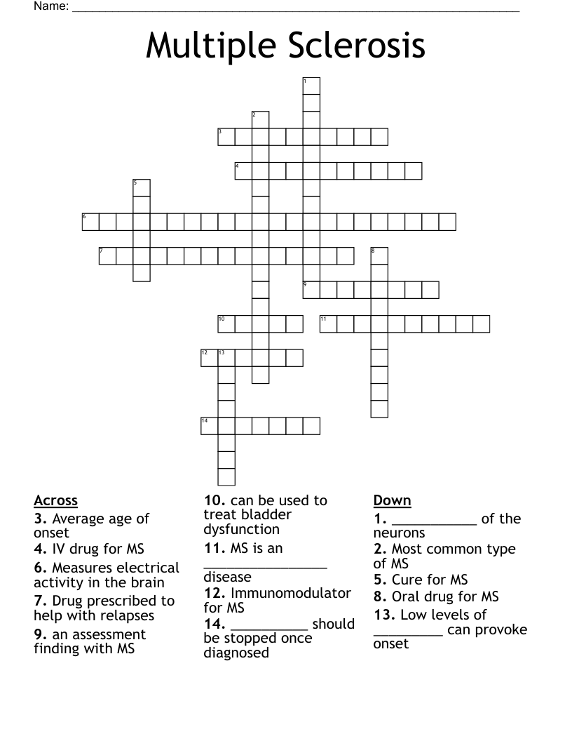 Multiple Sclerosis Crossword