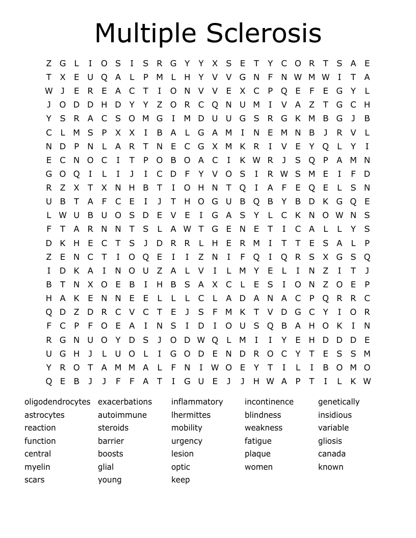Multiple Sclerosis Word Search