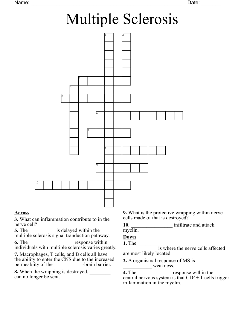 Multiple Sclerosis Crossword